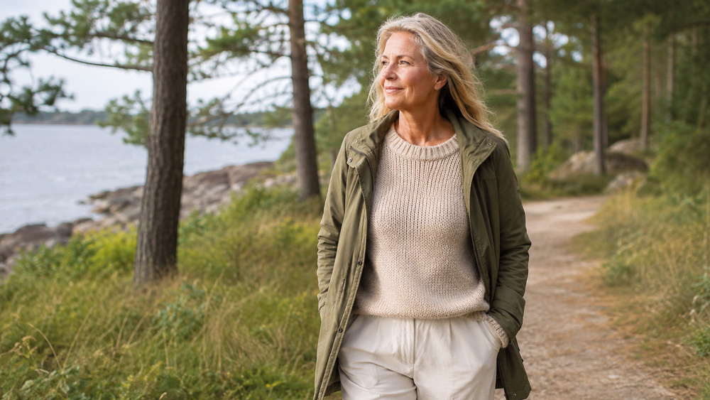 Kvinne går en rolig tur i naturen
